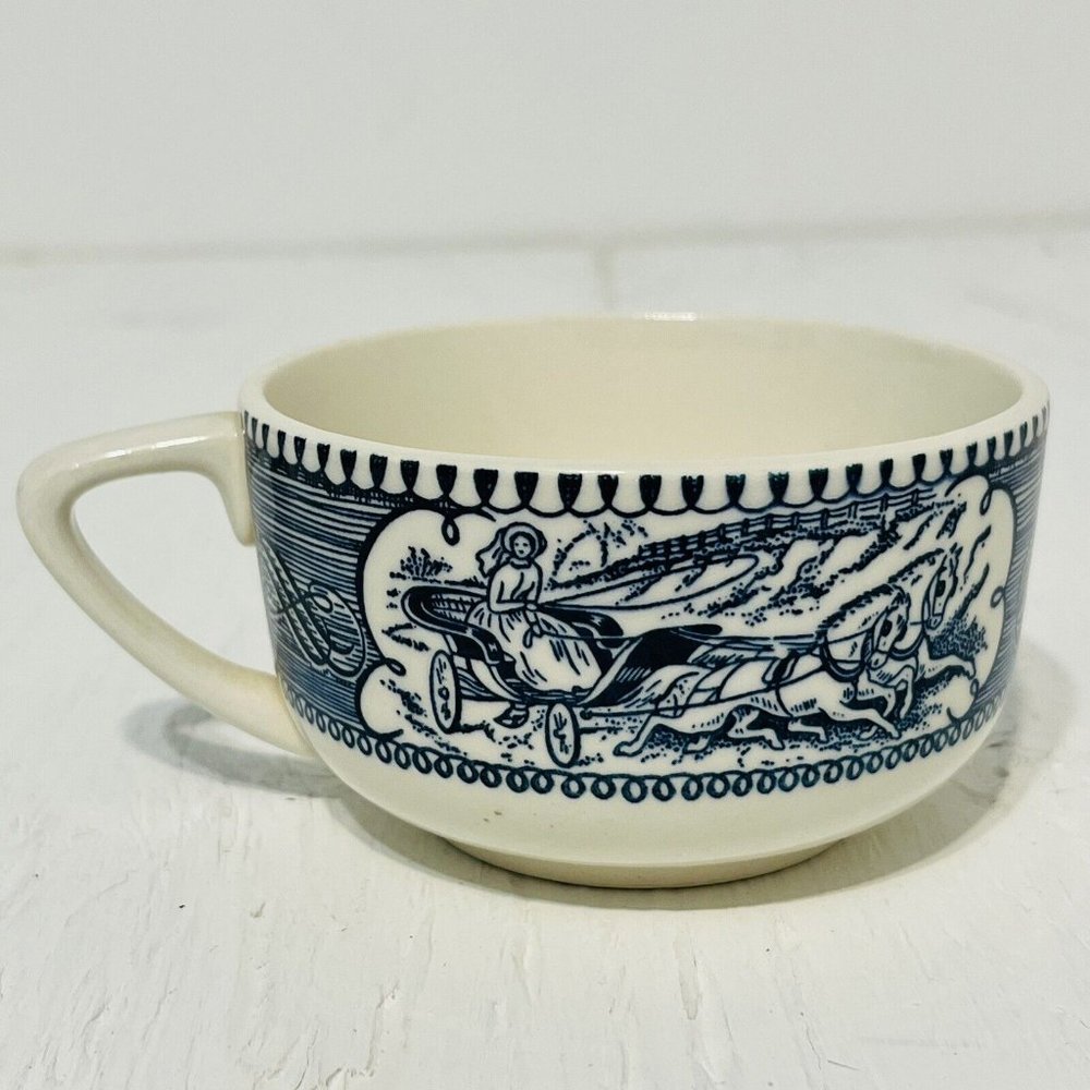 12 Vintage Currier & Ives Royal China Blue & White Riverboat Tea Coffee Cups 